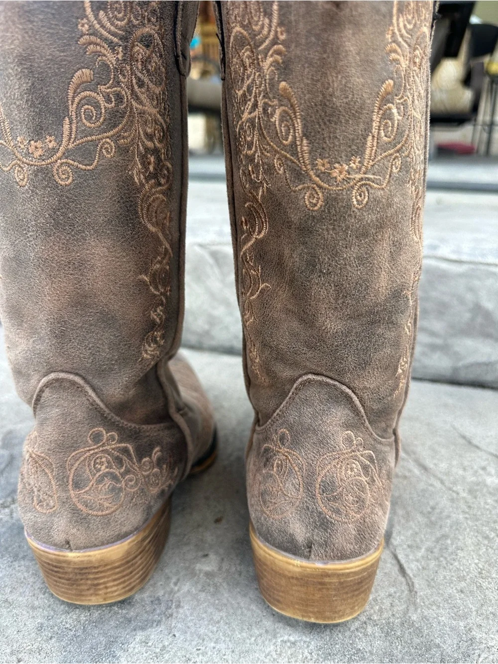 Roper Distressed Gray Embroidered Western Knee-High Boots